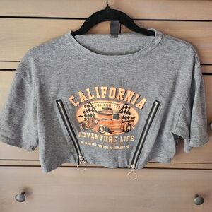 Gray California Adventure Crop Top With Zipper Details ,Size Small ,shein